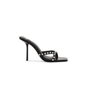 BLACK SUEDE STUDIO Leo 95 Square Toe Sandal in Black Buffed Nappa & Studs
